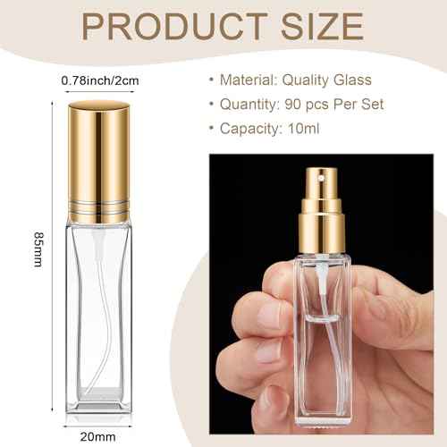 Domensi 30 Pcs 10 ml Empty Glass Perfume Bottles Bulk - Gold Refillable Cologne Spray Atomizer with Pump, for Travel, Skincare, Haircare, Cleaning & DIY Essentials
