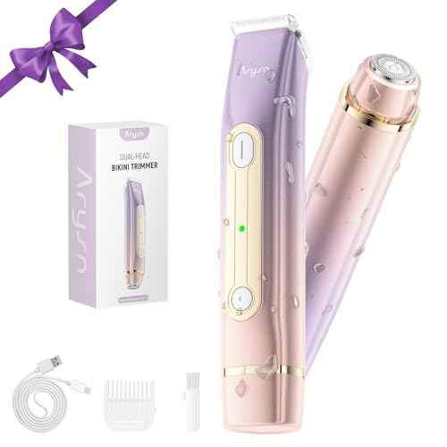 Bikini Trimmer for Women, 2 in 1 Dual Head Rechargeable Electric Shaver, Painless Pubic Hair Trimmer for Underarm Leg Arm Body Face? IPX7 Waterproof & Travel-Friendly, ElegantPurple