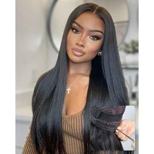 Glueless Drawstring Wigs Human Hair Pre plucked Pre Cut, 6x4 HD Lace Front Wear and Go Glueless Wig Straight with Drawstring Straight for Women 200% Density 18 inch