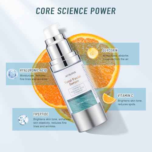 Super Vitamin C Face Serum, with Vitamin C, Hyaluronic Acid, Tripeptides, firms and lifts skin, Targets Dark Spots and Wrinkles, total package serum, Anti-Aging Formula for Mature Skin -1 fl. oz