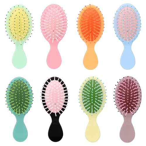 8 Pack Mini Soft Bristle Detangler Pocket Paddle Hair Brushes in 8 Colors for Men and Women - Travel-Friendly