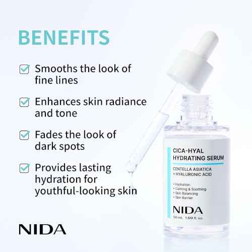 NIDA CICA-HYAL Hydrating Serum | Centella Asiatica, Hyaluronic Acid | Hydration, Calming & Soothing, Skin Balancing, Skin Barrier | 1.69 fl. oz., 50ml