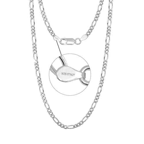 LeCalla Italian 925 Sterling Silver, 18K Gold Plated & Rhodium Plated 3.5MM Solid Diamond-Cut Figaro Link Chain Necklace for Women Men (16, 18, 20, 22, 24, 26 Inches), Made in Italy