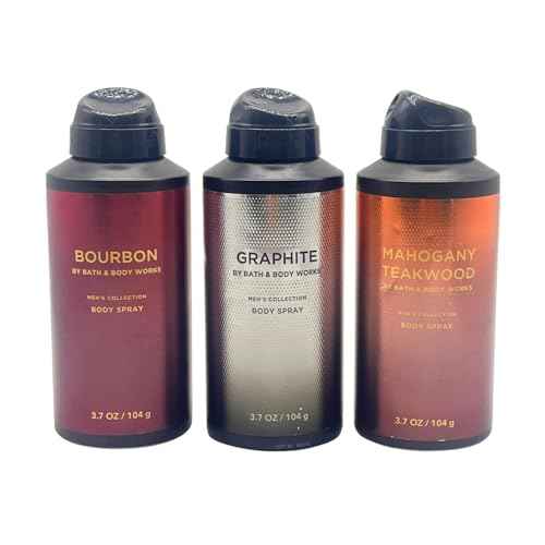 Bath and Body Works Men's Collection Deodorizing Body Spray - Mahogany Teakwood, Graphite, and Bourbon 3.7oz each 3-piece Gift Set with a Red Bow for Holidays