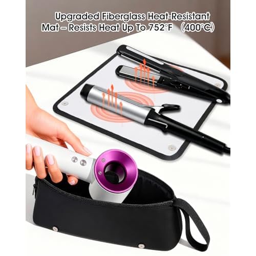 Hair Tools Travel Bag with Heat-Resistant Mat, Large Capacity Organizer for Curling Iron, Flat Iron, Blow Dryer & Hair Accessories, Portable Travel Case for Styling Tools (Midnight)