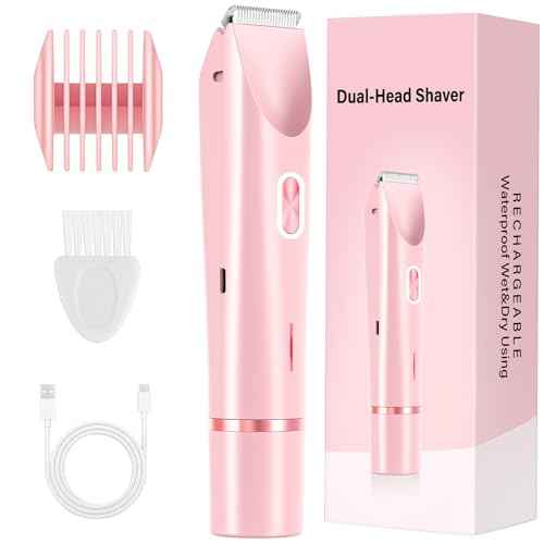 2-in-1 Women's Electric Razor & Bikini Trimmer - Painless Smooth Shave & Gentle Pubic Hair Removal - Dual Ceramic Blades, IPX7 Shower-Proof - Cordless for Sensitive Skin