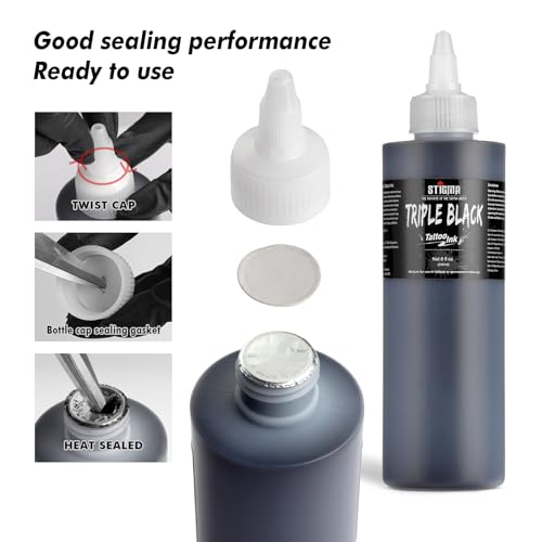 STIGMA Triple Black Tattoo Ink 8OZ, Tattoo Ink Black Professional 240ml for Black Lining and Black Shading, Tattoo Supply for Tattoo Artist TI953-8OZ-TR