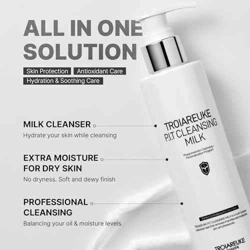 TROIAREUKE PIT Cleansing Milk I Deep Cleansing Daily Facial Cleanser for All Skin Types, Dry, Hydrating Face Mask with Antioxidants, Vitamins, Moisturize Korean Aesthetic Skin Care 6.08 fl oz