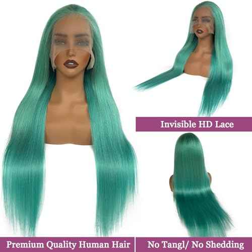 Ubetta Glueless Transparent 13x6 Lace Front Wigs Human Hair Pre Plucked 18 Inch Colored Aquea Blue Wig Human Hair 180% Density HD Straight Lace Front Wigs for Women