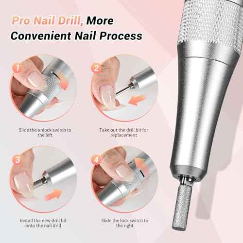 35000 rpm Professional Nail Drill Machine, Portable Electric Efile Drill for Shaping, Buffing, Removing Acrylic Nails, Gel Nails Manicure Pedicure Kit