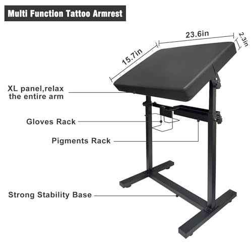 XL Tattoo Armrest Stand, Oversize Tattoo Armrest with Large Soft Pillow, Stand High Stability, Stable Four Corner Base for Tattoo Studio