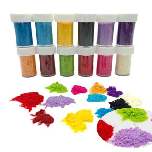 Fiber Flocking Velvet Villus Powder,12Colors Candy Manicure Multicolor Fuzzy Nylon Flocking Velvet Powder for DIY Nail Art Tips,Crafts Glitter,Festivals,Christmas Deco (12Colors Each 1Jar)