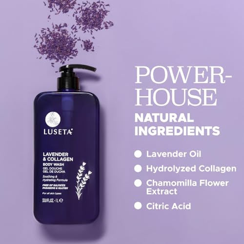 Luseta Lavender & Collagen Body Wash for Women and Men, Moisturizes and Soothes the Skin with Calming Aroma, Enhances Hydration Shower Gel Body Wash, Sulfate & Paraben-Free 33.8oz