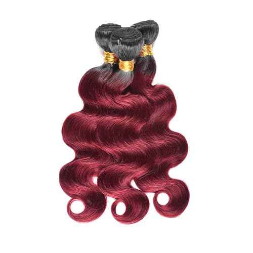 BilltiiWW Ombre 1B99J Hair Body Wave Bundles Black and Wine red Body Wave Bundles two tone Brazilian Hair Extensions Soft and Silky for Women 16 18 20 Inch