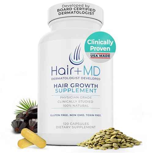 Hair Plus MD Hair Growth Supplement, 120 Capsules ? Supports Hair Growth & Density ? Dermatologist-Developed with Collagen & Vitamins ? Gluten-Free, Toxin-Free, Non-GMO ? 1 Month Supply