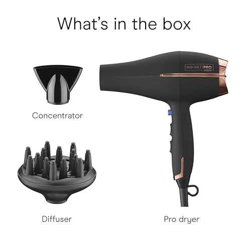 INFINITI PRO by CONAIR Hair Dryer, 1875W Blow Dryer with Diffuser and Concentrator, Ceramic Technology, 3 Heat & 2 Speed Settings, Cold Shot Button, Black