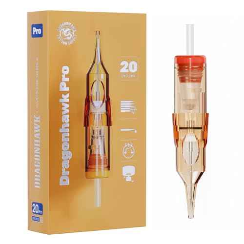 Dragonhawk Pro Tattoo Needles Cartridges, 1207RL Round Liner Pro Needles Pins for Super Artists, 20Pcs Disposable