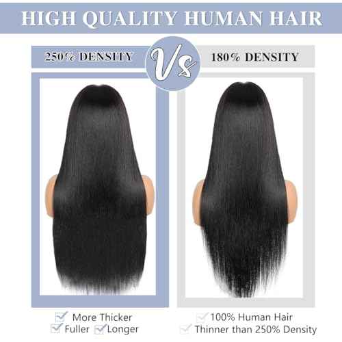 Hidden Strap 360 Lace Front Wigs Human Hair 250% Density Straight Human Hair Wigs for Bkack Women 360 Full Lace Wigs Human Hair with Drawstring 9A Natural Hairline (Natural Black, 18Inch)
