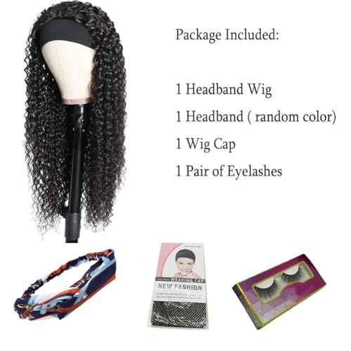 WENYAN Headband Wig Human Hair Deep Wave 20 Inch Wigs for Black Women Glueless None Lace Front Curly Wave Wig Brazilian Virgin Hair Wear and Go Wigs Machine Made 150% Density Natural Color