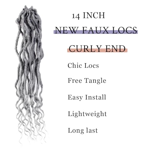 BOHOBABE Faux Locs Crochet Hair 14 Inch, Grey Boho Soft Crochet Locs with Curly Ends, Short Bohemian Goddess Locs Crochet Braids for Black Women (6 Packs, Gray)