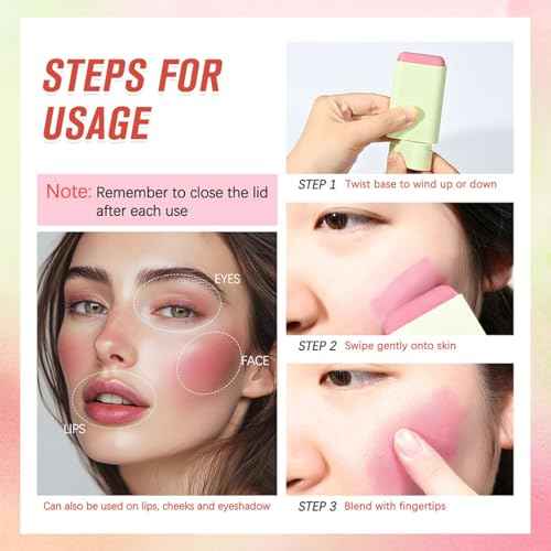 PH Color Changing Blush Stick, Multi-Use Makeup Blush Stick Cream Blush Stick, Tinted Solid Moisturizer Stick for Cheek & Eyes & Lips (#1 PH Shy Pink)
