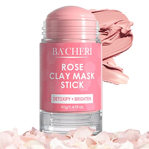 BACHERI Rose Clay Mask Stick, Pink Clay Mask with Rose Extract, Rose Facial Mask for Glowing Skin, Refining Pores and Moisturizing