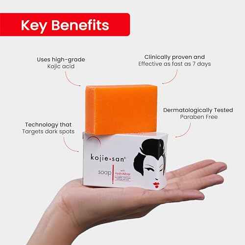 Kojie San Skin Brightening Soap - Original Kojic Acid Dark Spot Remover Soap, Paraben-Free Bar with Coconut & Tea Tree Oil for Face & Body, Gently Exfoliates for Smooth, Even Skin Tone ? 100g x 3 Bars