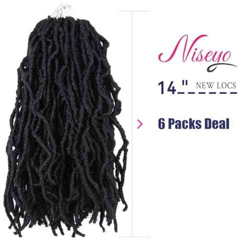 Niseyo Faux Locs Crochet Hair 14 Inch Soft locs, 6 Packs Short Crochet Locs Pre Looped Crotchet Straight Synthetic Hair Extensions (1B, Natural Black)