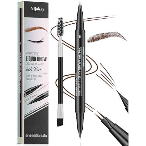 Microblading Eyebrow Pen, Dual-Ended Brow Pencil with 2-Fork-Tip and Precise Brush, Waterproof Longer Lasting Eyebrow Pencil, Microblade Eyebrow Pencil Create Natural Hair-Like Strokes (Dark Brown)