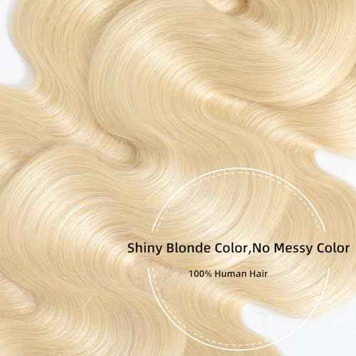 613 Bundles Human Hair 14 16 18Inch Blonde Body Wave Bundles 100% Unprocessed 16A Brazilian Virgin Hair 3 Bundles Human Hair Body Wave Hair Extensions for Women can be Dyed Bleached
