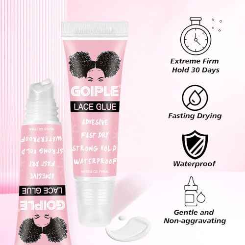Wig Glue for Lace Front Lace Wigs, 0.5 OZ Waterproof Lace Front Wig Glue for Wigs, Strong Hold Transparent Adhesive for Hair Replacement Invisible Hair Bonding Wig Adhesive (4PCS)