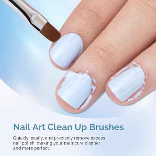 AIRSEE Nail Art Clean Up Brushes, 3 PCS Flat/Oval/Fine Angled Gel Nail Brush for Cleaning Polish Mistake on the Cuticles, Painting Brushes, Art Design DIY Tools, Blue