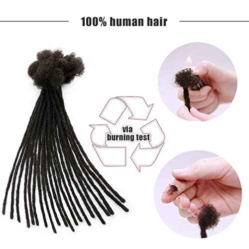 IXIMII 6 inch Human Hair Dreadlock Extensions 60 Strands 0.4cm Full Handmade Permanent Loc Extensions Soft Natural Black Dreads with Needle and Comb for Kids,Men,Women