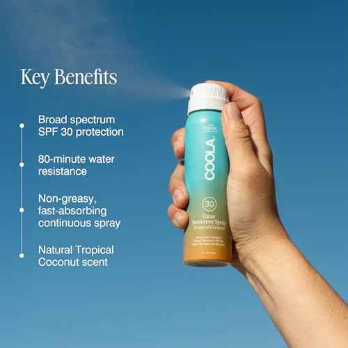 COOLA Organic Sunscreen SPF 30 Sunblock Spray, Dermatologist Tested Skin Care for Daily Protection, Vegan and Gluten Free, Tropical Coconut