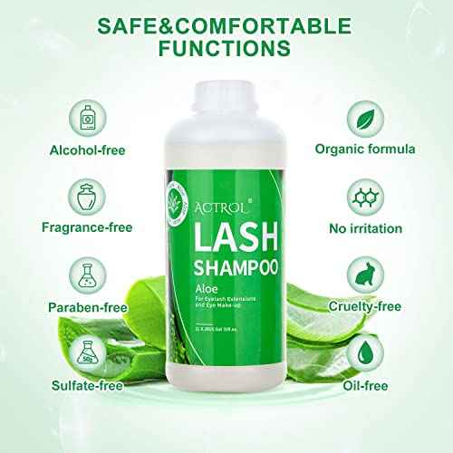 Eyelash Extension Cleanser Aloe 1L Natural Lash Extension Shampoo Professional Eyelid Foaming Cleanser Paraben & Sulfate Free Non-lrritating with Salon and Home Care
