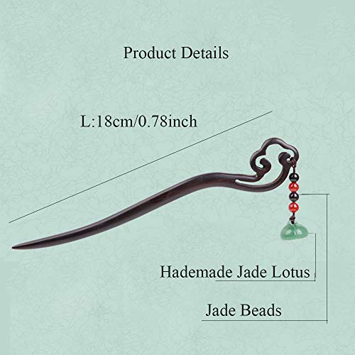 TOP SEWING Chinese Jade Retro Handmade Wooden Hairpin Classical Green Lotus Hair Sticks Headdress Tassel Hair Chopstiks for Long Hair Party Daily