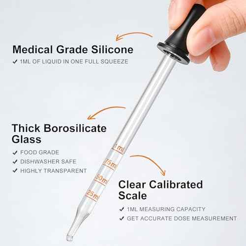 8 Pack, 1 mL Glass Eye Dropper with Measurement - Long & Short, Bent & Straight Tip Calibrated Glass Medicine Droppers, Accurate Dose Pipette Dropper for Essential Oils, Feeding, Ear, Lab, Health Care