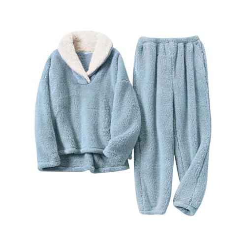 Gihuo Women' s Fluffy Pajamas Set Fleece Pullover Pants Loose Plush Sleepwear 2 Piece Pjs Set Warm Loungewear Fuzzy