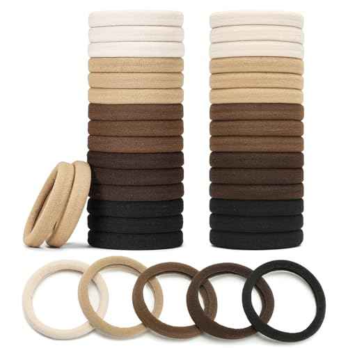 Hair Ties Black 100Count Extra Thick 5CM, Bulk Elastic Hair Bands for Thick Heavy Hair, Seamless Hair Accessories for Women, Girls, Ponytail Holder (Neutral Color)