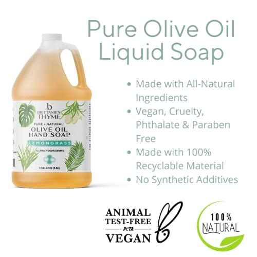 Brittanie¡¯s Pure Castile Soap ? Lemongrass, 1 Gallon (128 oz) | Natural Multi-Purpose Cleaner & Body Wash | Concentrated, Biodegradable, Eco-Friendly Soap for Hands, Face, Laundry & Household Cleaning