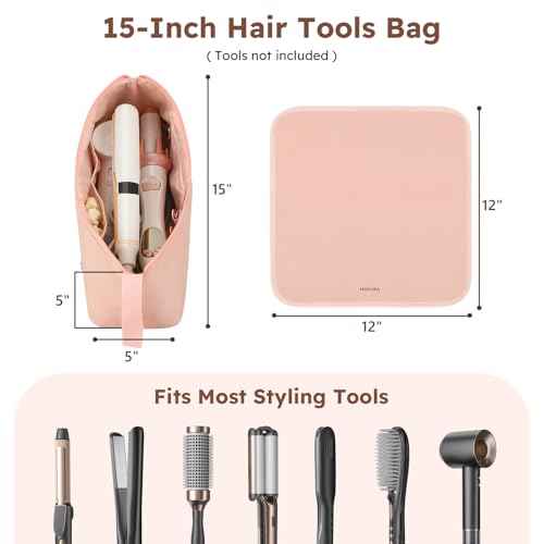 MOKURA Hot Hair Tools Travel Bag with Heat Resistant Mat, Women Hair Accessories Organizer Case, Storage Pouch for Curling Iron Straightener Flat Iron, Stocking Stuffers for Women, Gifts for Mom, Pink