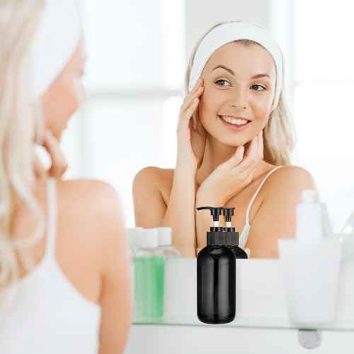 Tanlade 24 Pcs 8 oz Glass Pump Bottle Empty Bottle Glass Soap Dispenser with Pump Refillable Containers and Labels Funnels for Essential Oils Cleaning Products Lotions Conditioner (Black)