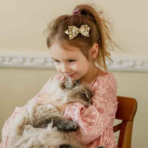 Glitter Christmas Gold Hair Bow Alligator Clips 3" Small Cute Sparkly Sequins Bowknot Hair Barrettes Pin for Little Toddler Teen Baby Girls Kid New Year Xmas Party Dress Decor Accessory