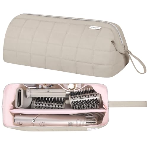Hair Tools Travel Bag Organizer for Dyson Airwrap Case Holder Shark Hair Dryer Flex Style Airstraight Brush Revlon Attachments Carrying Case Flat Curling Iron Bags (Camel)