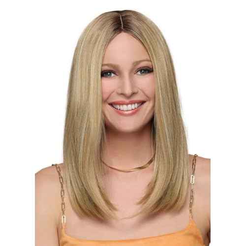 Hairuwear Hairdo Sleek For The Week Straight Asymmetrical Shoulder Length Wig, Average Cap, SS14/88 Rooted Golden Wheat
