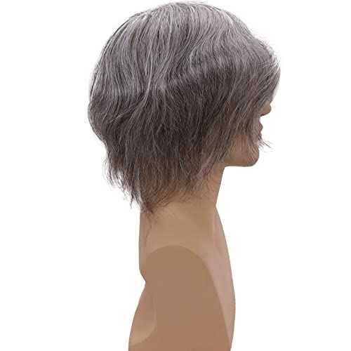 Men toupee Toupee for Men 0.06mm Ultra Soft Transparent Thin Skin All V-looped Natural Hairline Mens Hairpieces European Virgin Human Hair Systems Wigs 8x10 inches (1B Mixed 70% Grey White Hair)