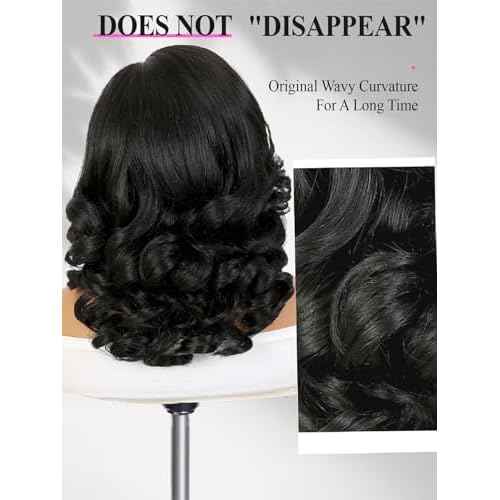 WIGER Short Lace Front Wig Pre Plucked Curly Bob Wig for Women Natural Lace Hairline Loose Wave Synthetic Wig for Daily Party Halloween (Nature Black)