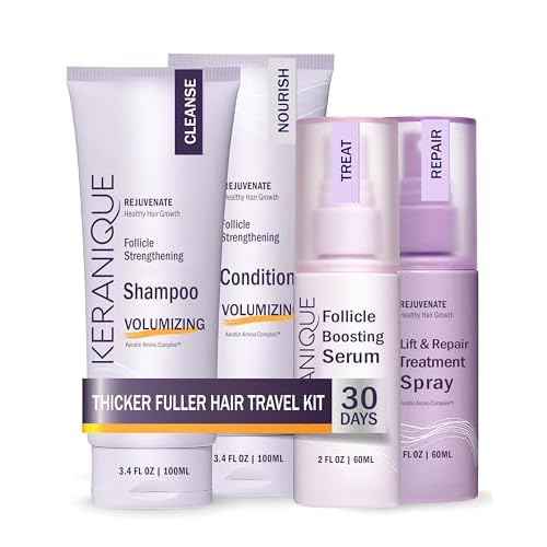 Keranique Hair Products Set for Thinning Hair - Volumizing Shampoo, Conditioner, Follicle Booster Serum, Spray for Fine Texture Boost, and Keratin Repair for Women