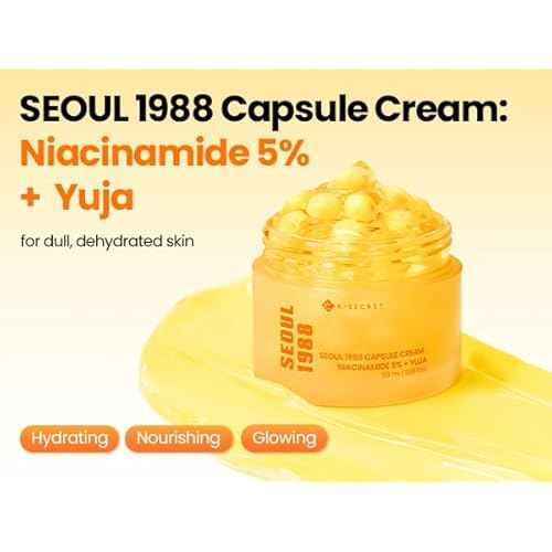 K-SECRET SEOUL 1988 Niacinamide Capsule Cream ? Hydrating Face Moisturizer with 5% Niacinamide and Yuja | Vitamin C Capsule Cream for Dark Spots, Uneven Skin Tone | Korean Skincare, 50ml / 1.69 fl oz