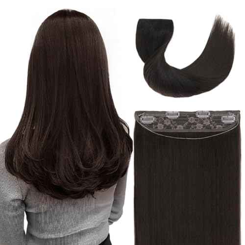 Invisible Wire Hair Extensions Real Human Hair - 18 Inch 80G Dark Brown Transparent Fish Line Clip-Ins Hair Piece, 100% Remy Human Hair Extensions for Women
